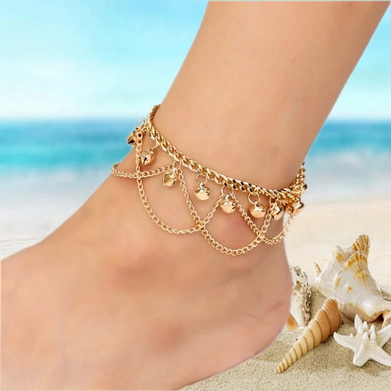 Boho Beach Anklet with Bells & Tassel Jewelry Women