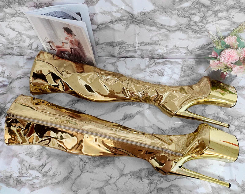 Thigh-High 8Inch Boots Women Gold & Silver High Heels