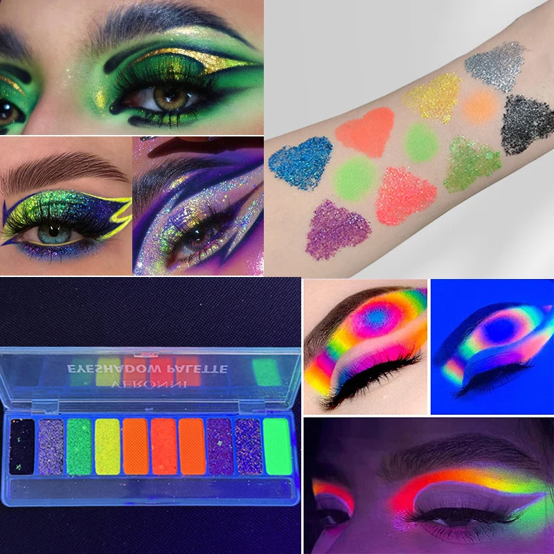 UV Glow Neon Eyeshadow Palette Fluorescent Festival Makeup