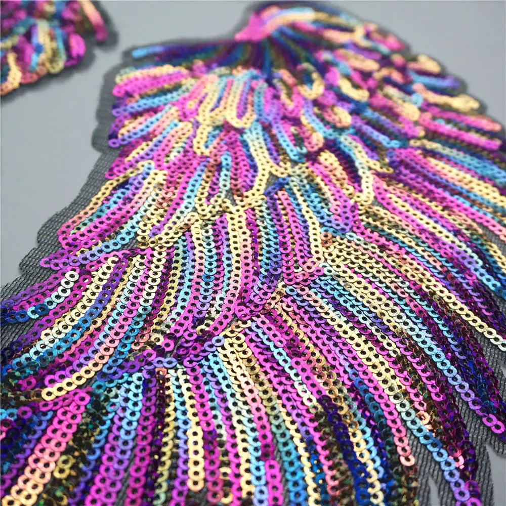 Rainbow Feather Sequin Wings Iron-On Embroidered Patch