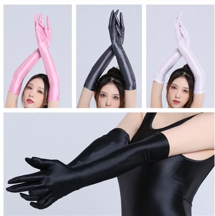 Sexy Oil Smooth Long Gloves Women Pole Dance Cosplay
