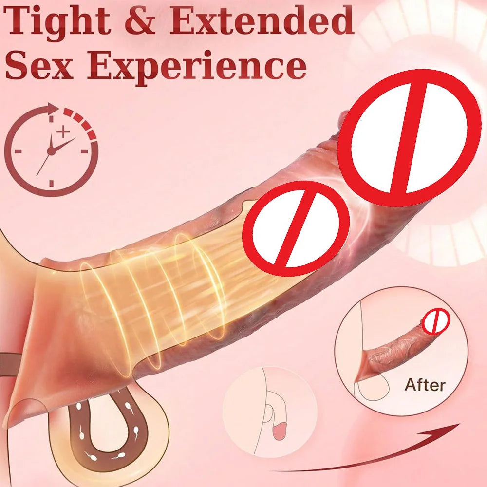 Remote Control Silicone Penis Extension Sleeve for Men