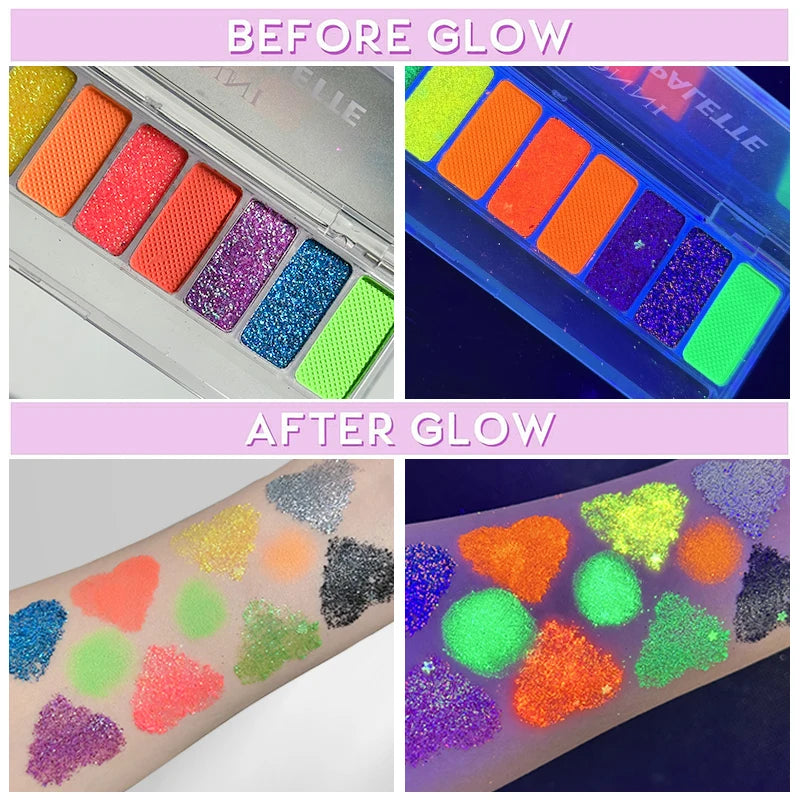 UV Glow Neon Eyeshadow Palette Fluorescent Festival Makeup