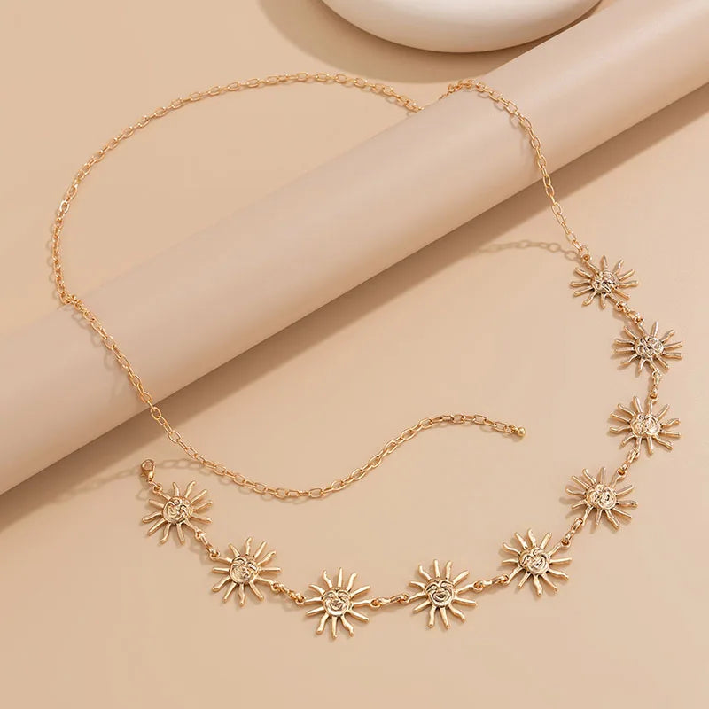 Boho Gold Sun Waist Chain for Women Summer Festival