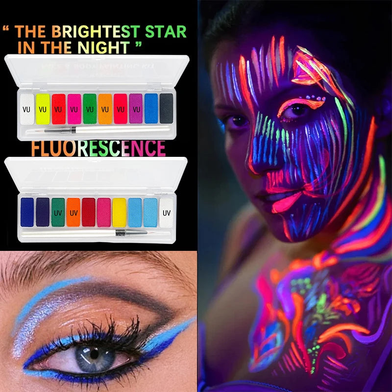 10-Color Luminous Neon Face Paint Pigments for Halloween