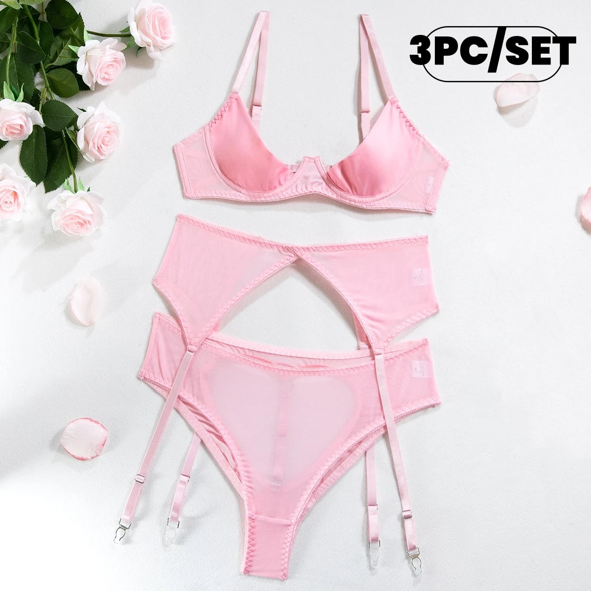 Sexy Open Bra & Panty Lingerie Set Women Garter Kit