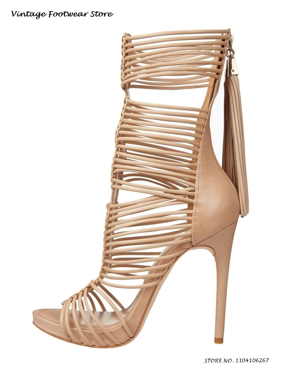 Sexy Tassel Strappy Sandals Women Round Toe High Heels