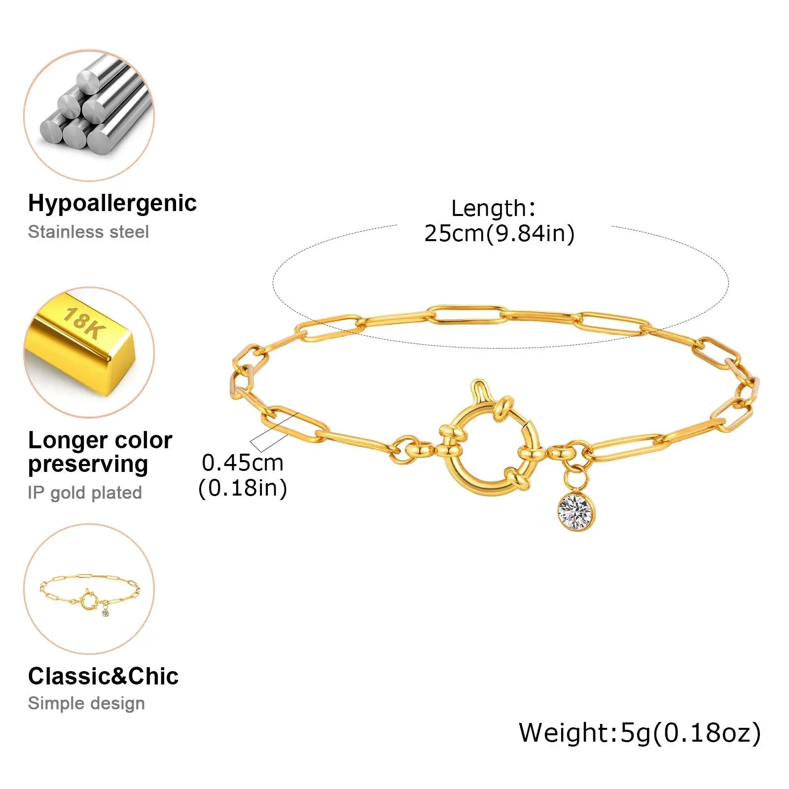 Adjustable Gold Paperclip Anklet Bracelet for Women