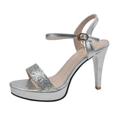 Gold & Silver Glitter Platform Heels Women Summer