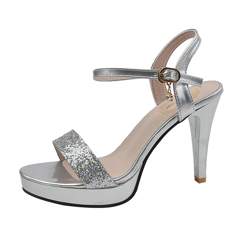 Gold & Silver Glitter Platform Heels Women Summer