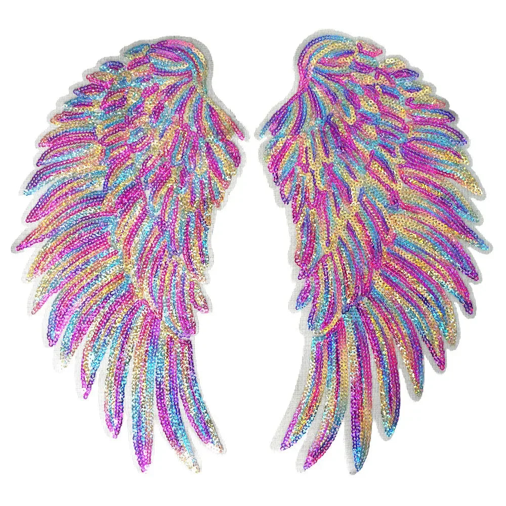 Rainbow Feather Sequin Wings Iron-On Embroidered Patch