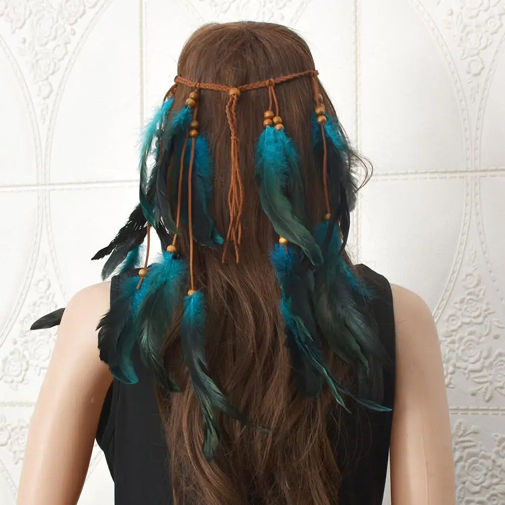 Boho Feather Headband Gypsy Hippie Hair Accessory