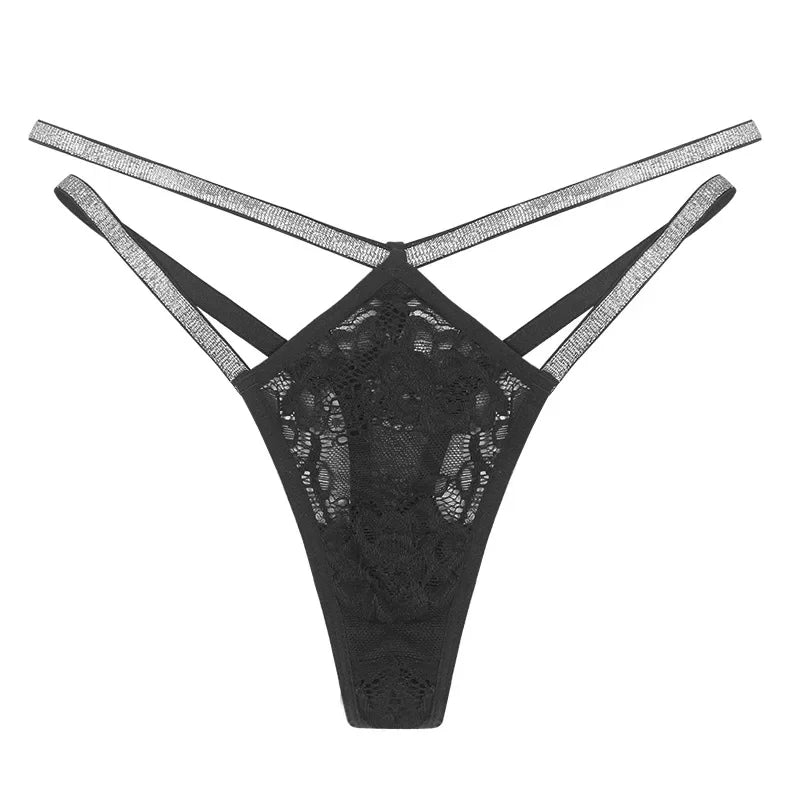 Sexy High-Waist Lace Thongs Women Double Thin Belt