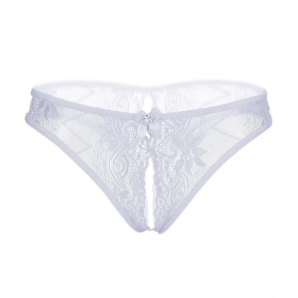 Sexy Lace Thongs Women Transparent Crotchless Panties
