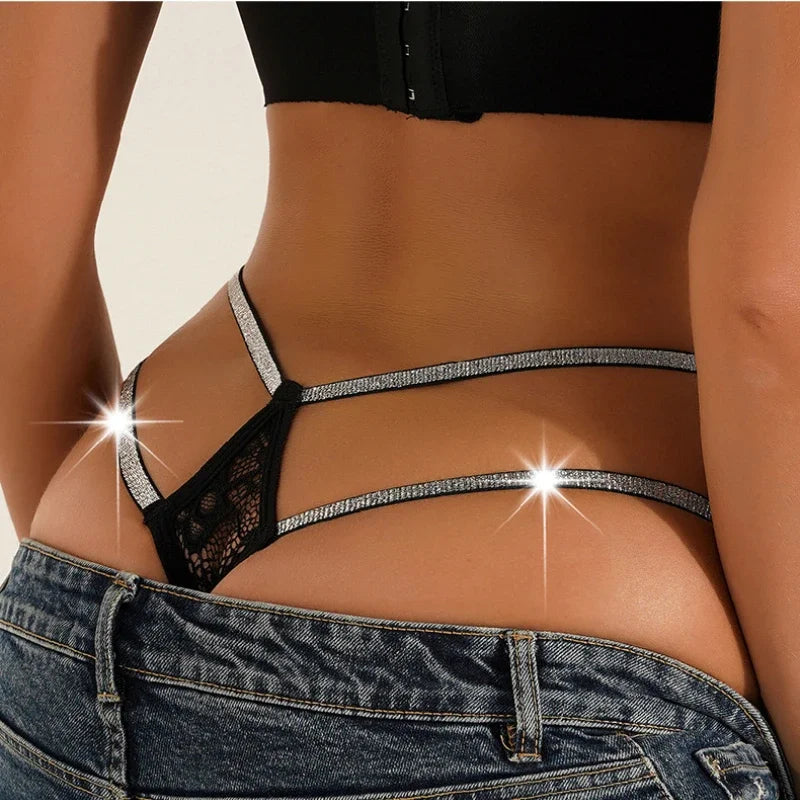 Sexy High-Waist Lace Thongs Women Double Thin Belt