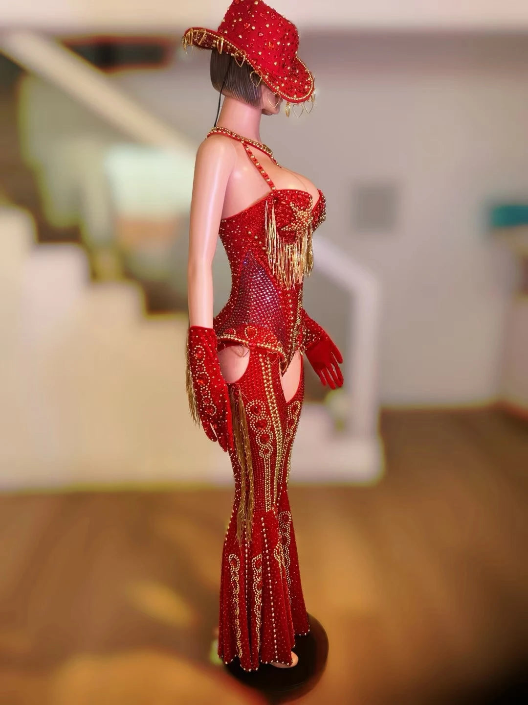 Rhinestone Bodysuit 4-Piece Club Outfit Set