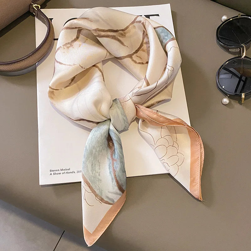Luxury Black & White Silk Scarf Women Head Wrap Neckerchief
