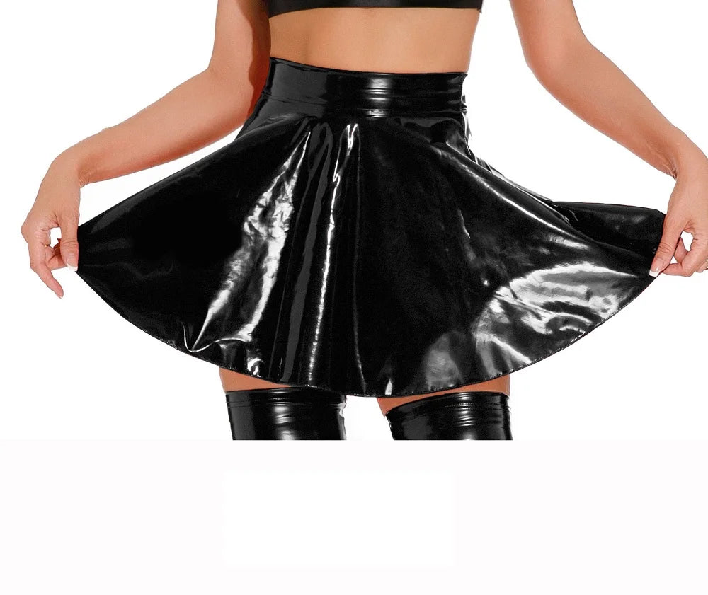 Sexy Ultrashort PU Leather Pleated Mini Skirt Women