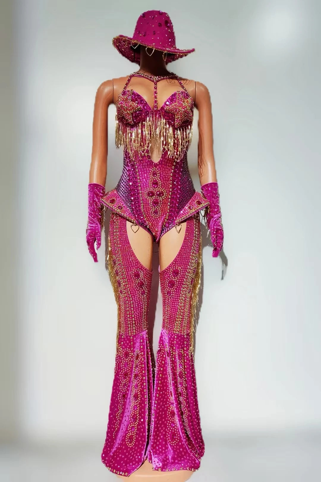 Rhinestone Bodysuit 4-Piece Club Outfit Set