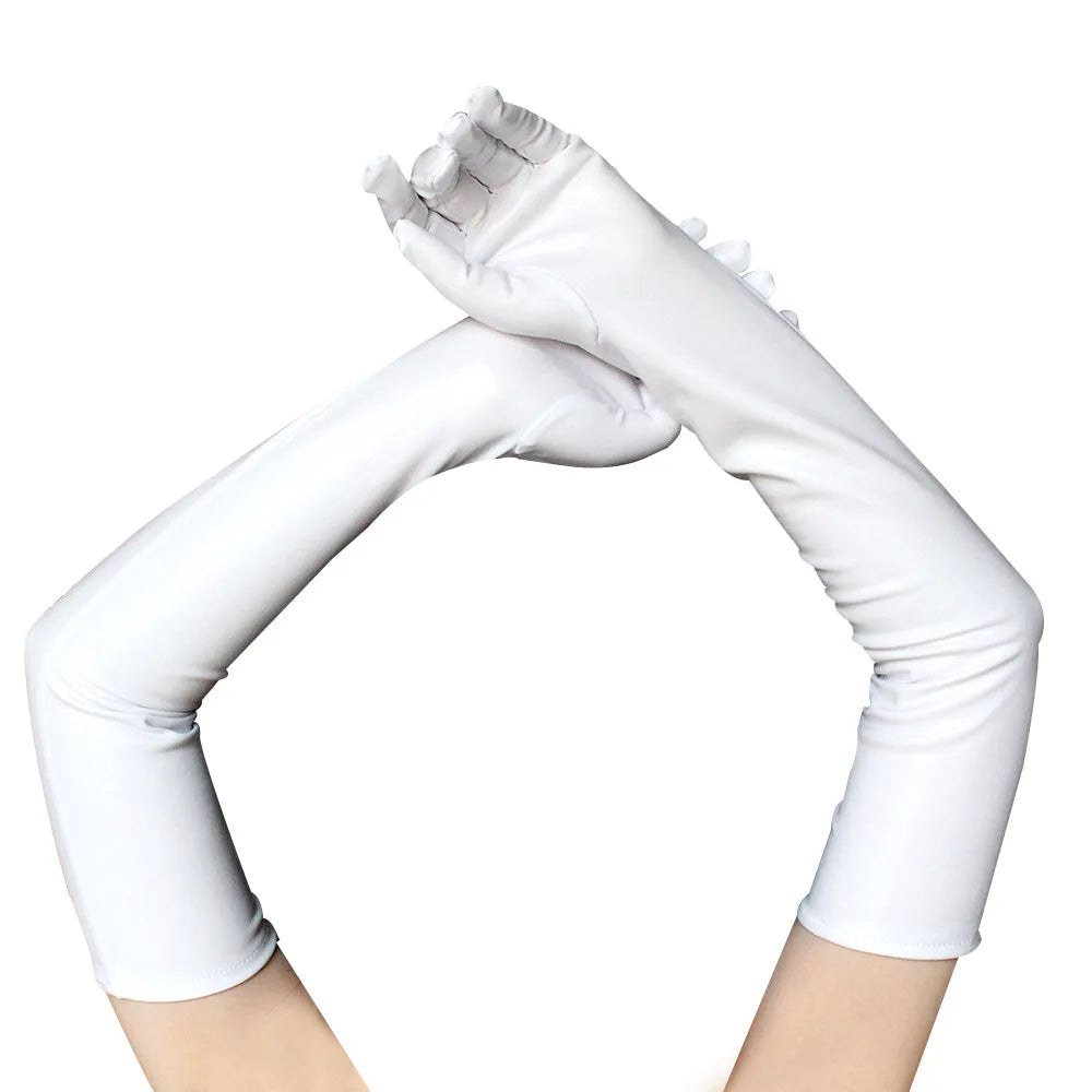 Sexy Long Patent Leather Gloves Women Cosplay Pole