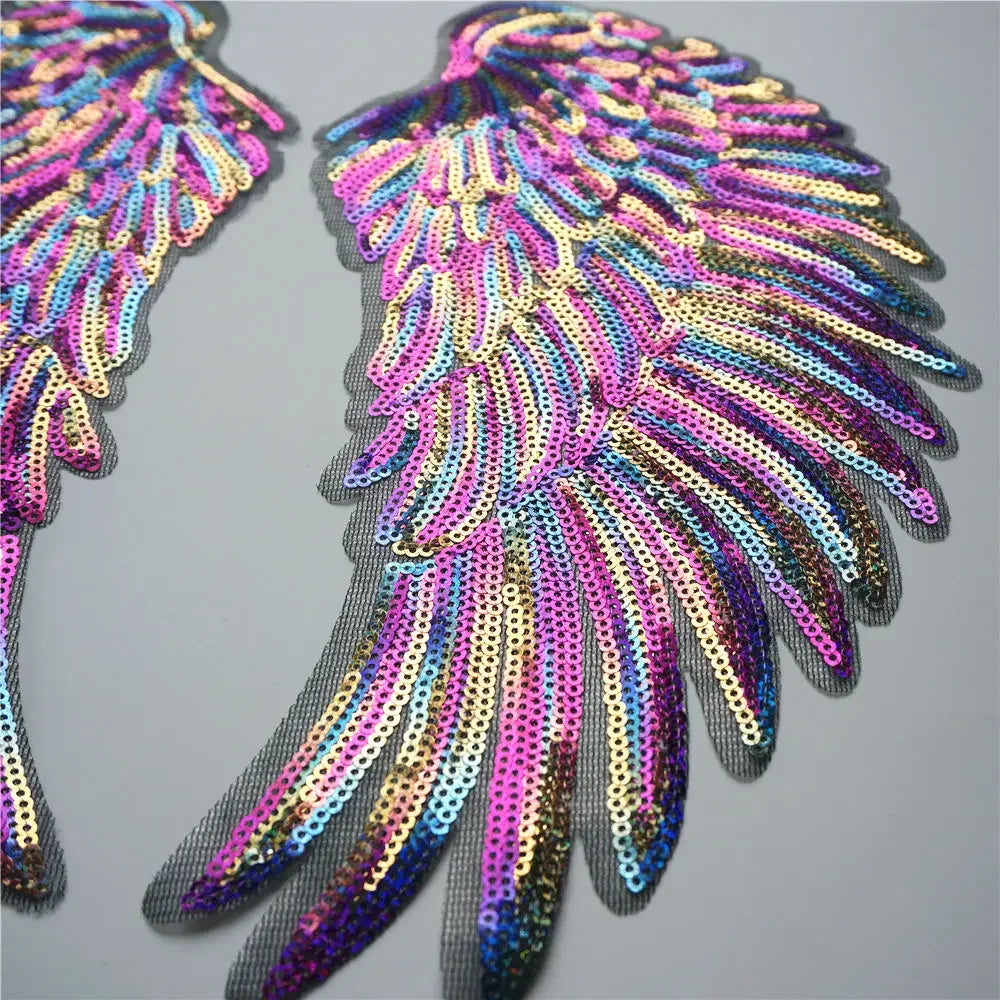 Rainbow Feather Sequin Wings Iron-On Embroidered Patch