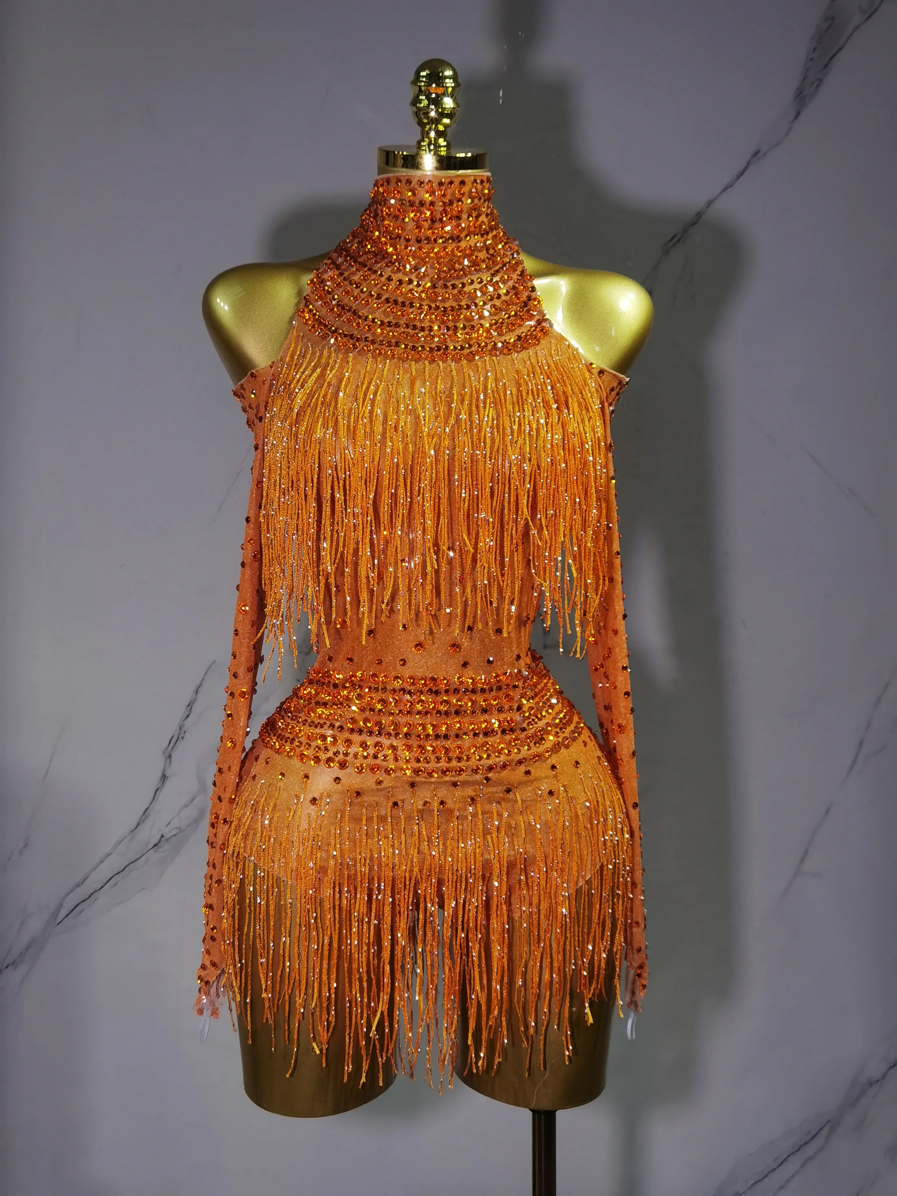 Rhinestone Fringe Bodysuit Rave Dance Outfit