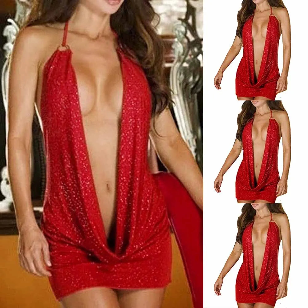 Women’s Pole Dance Dress Sexy Halter Neck Tight-Fit