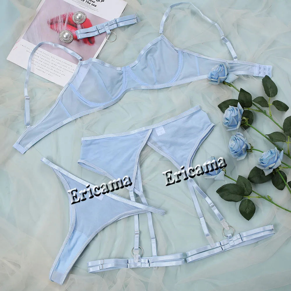 Women’s Lace Garter Lingerie Set Bra Thong with Choker