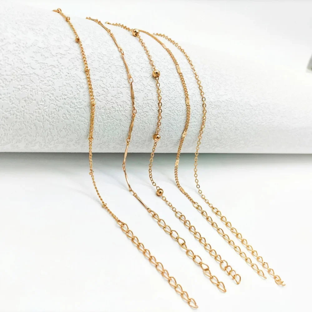 Shiny Layered Leaf Beaded Anklets Summer Jewelry Women