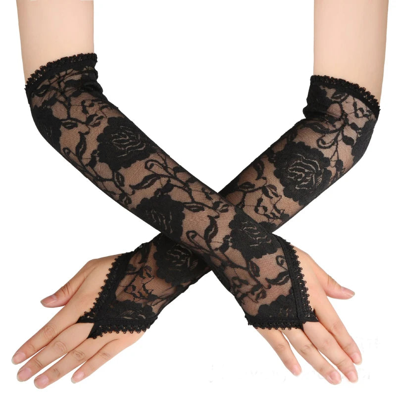 Sexy Lace Fingerless Gloves Women Long Elegant