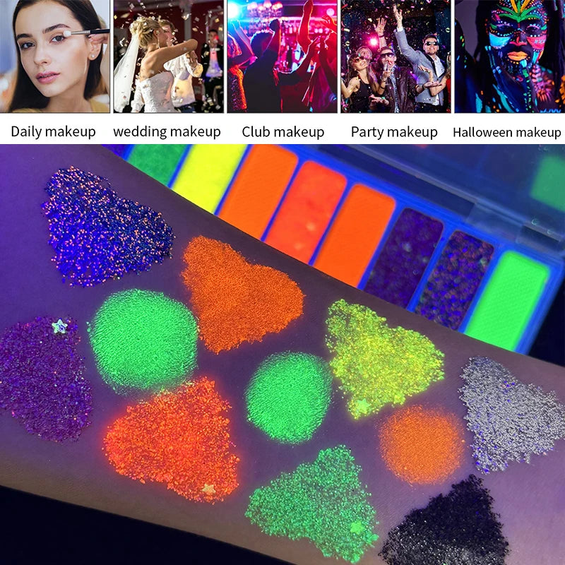 UV Glow Neon Eyeshadow Palette Fluorescent Festival Makeup