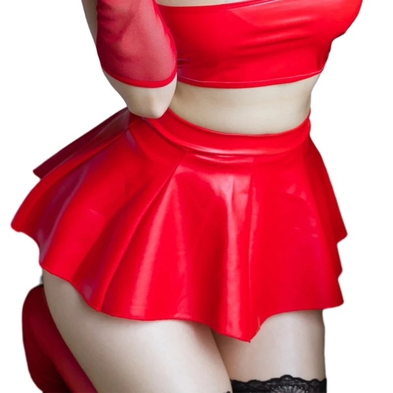 Women’s Summer Sexy PU Leather Pleated Mini Skirt