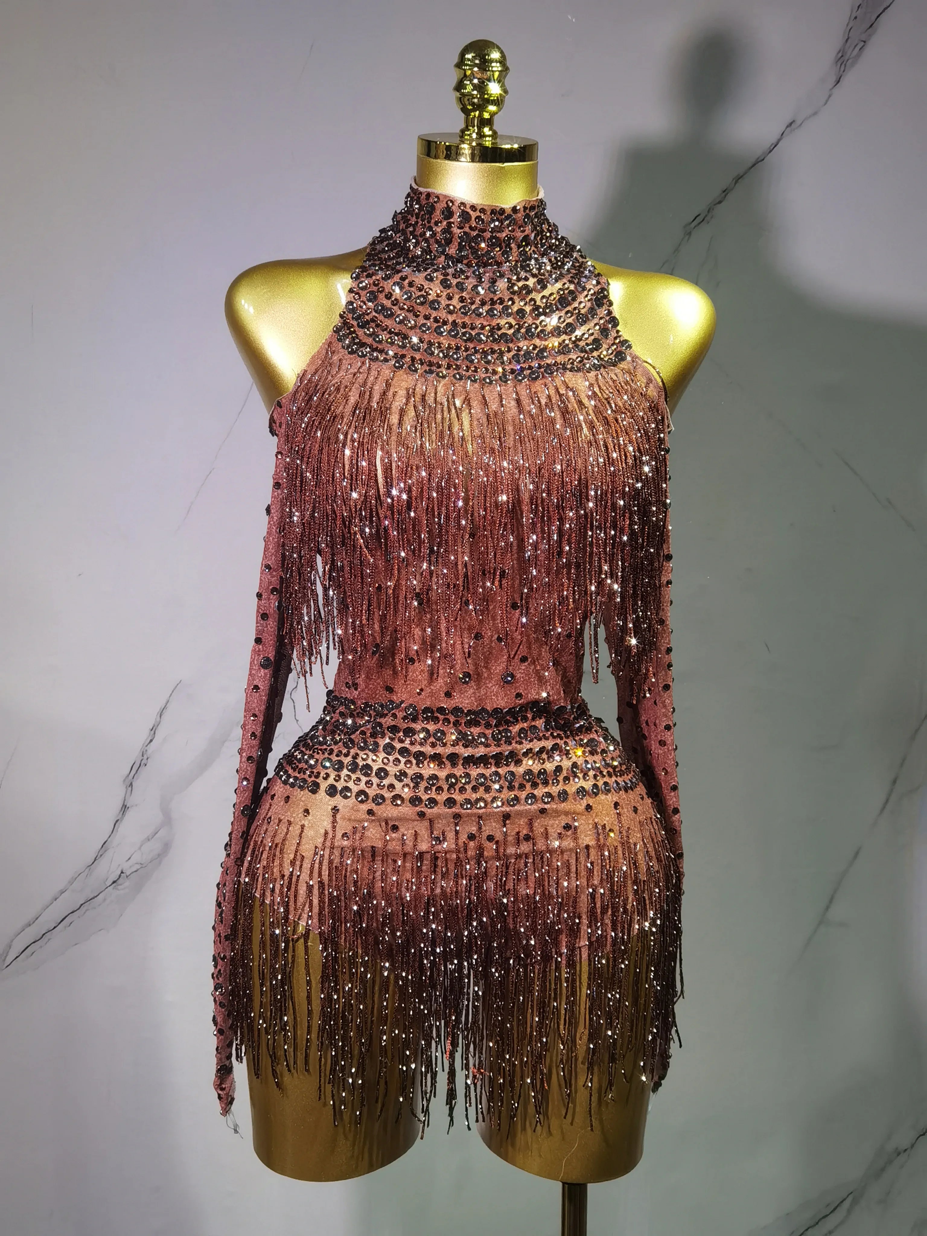 Rhinestone Fringe Bodysuit Rave Dance Outfit