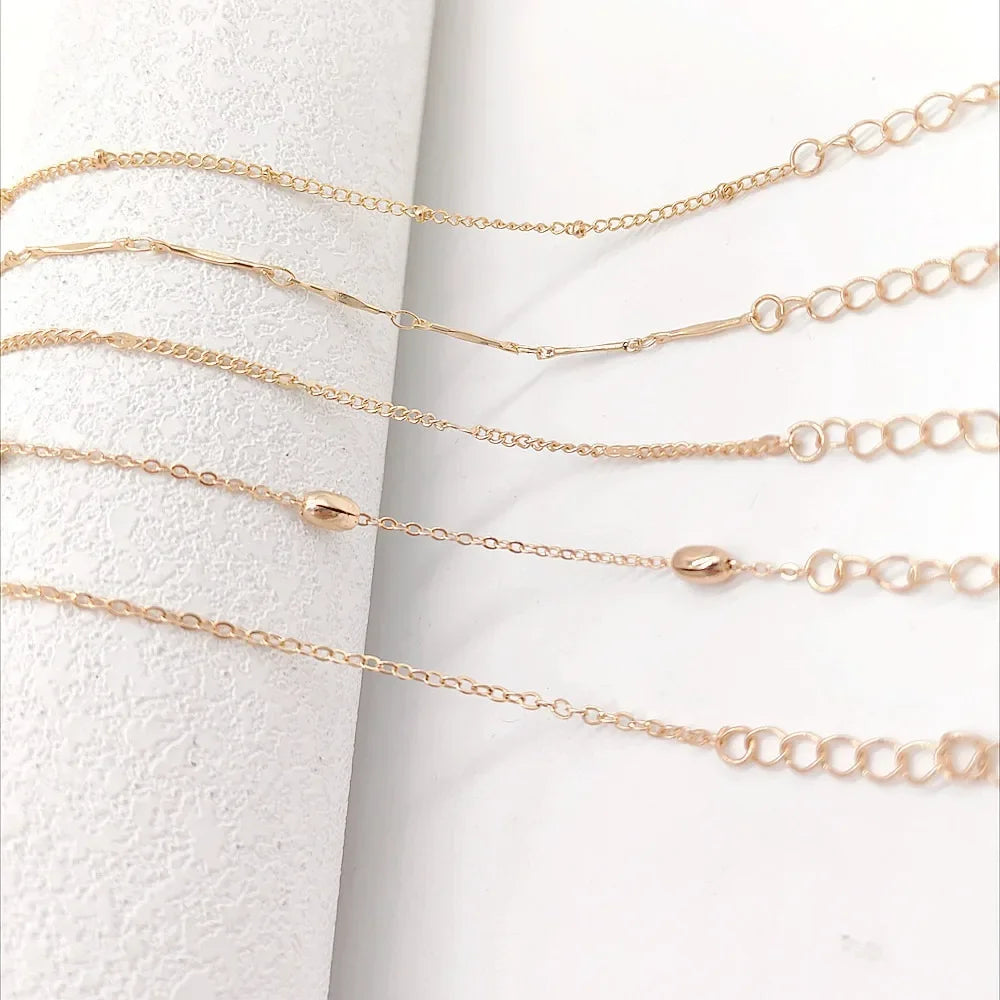 Shiny Layered Leaf Beaded Anklets Summer Jewelry Women