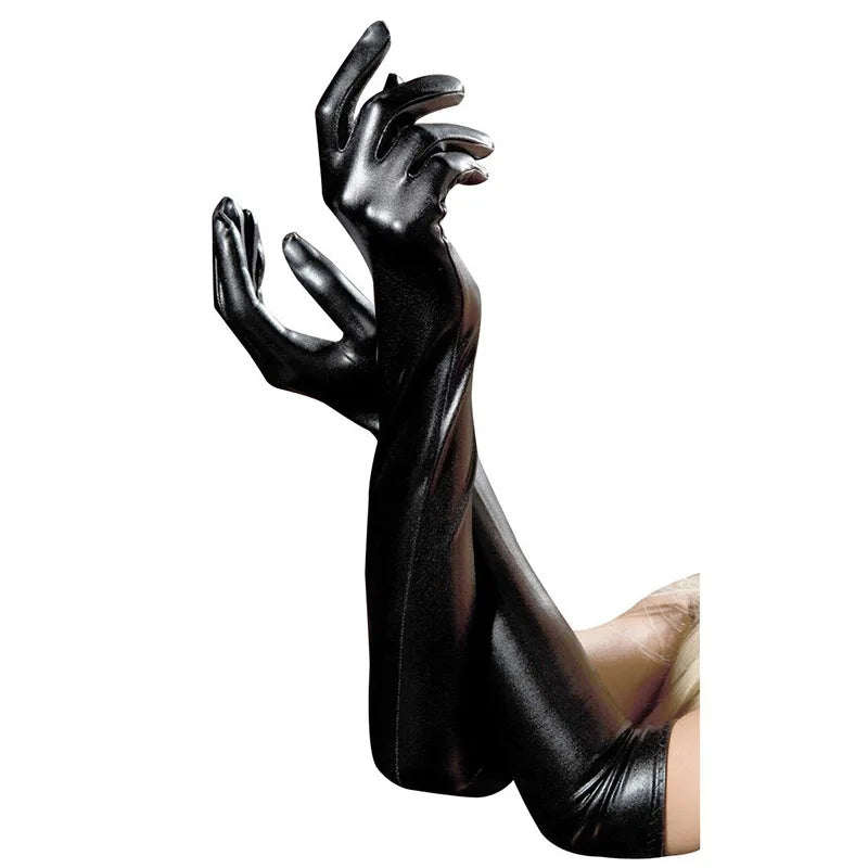 Sexy Long Patent Leather Gloves Women Cosplay Pole