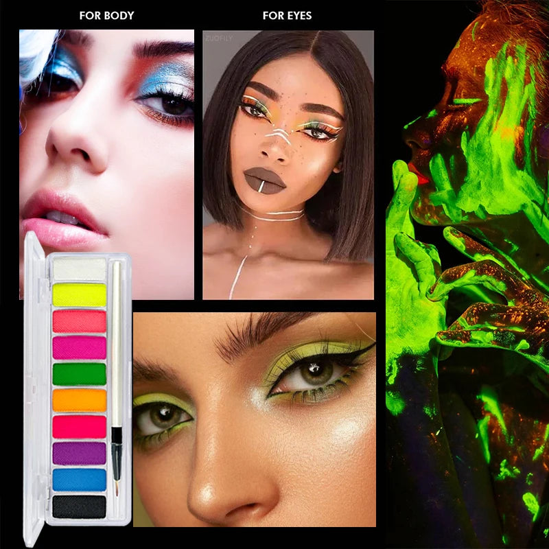 10-Color Luminous Neon Face Paint Pigments for Halloween