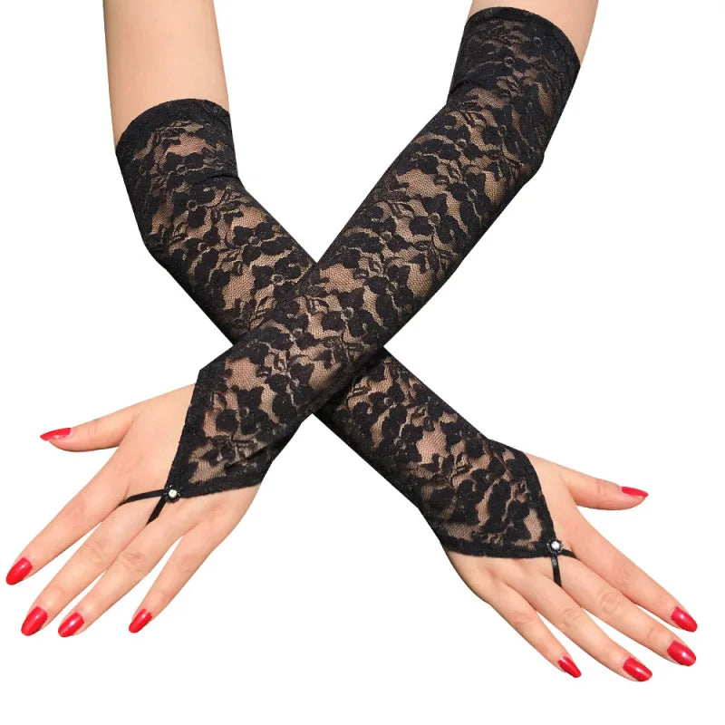 Sexy Lace Fingerless Gloves Women Long Elegant