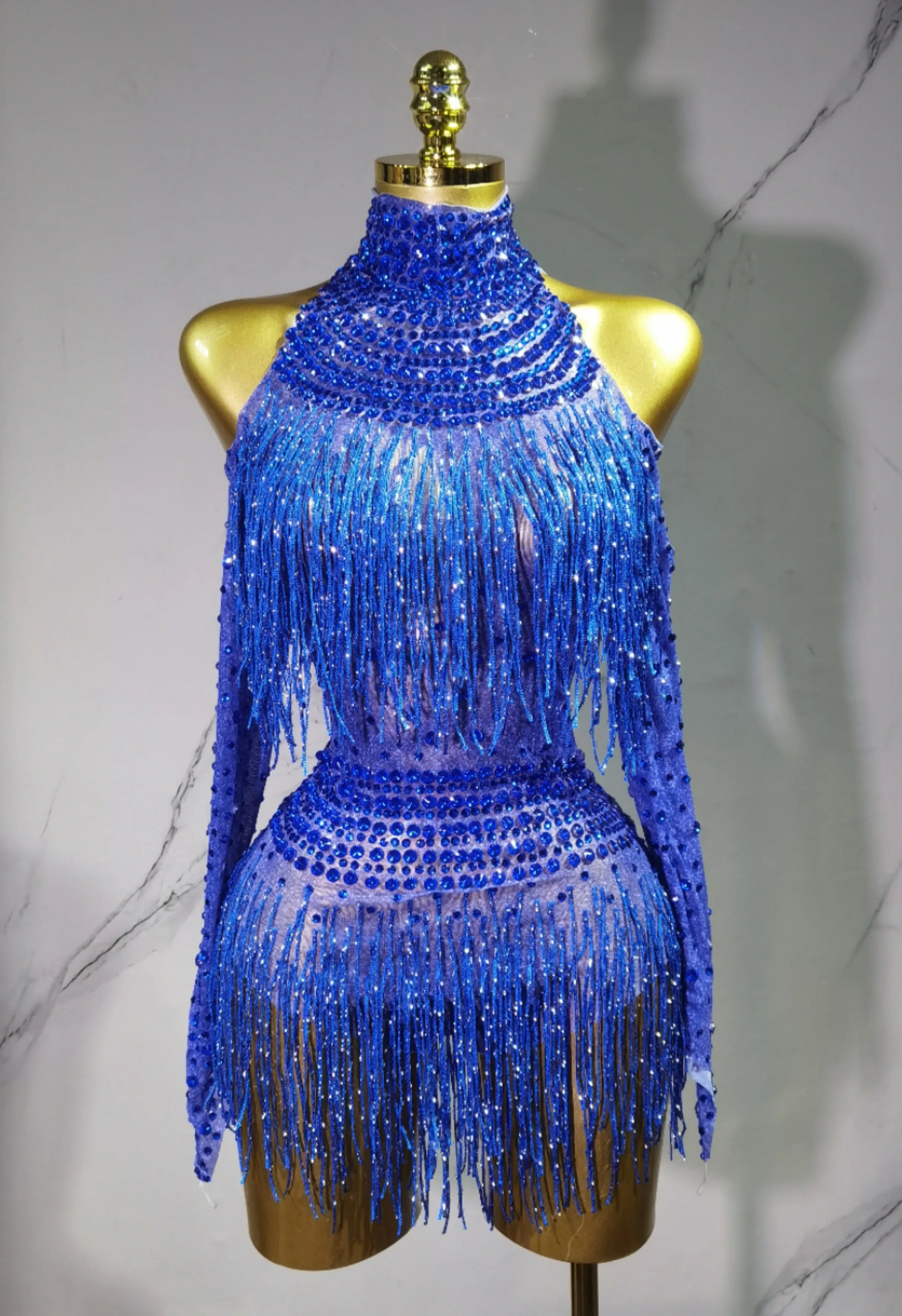 Rhinestone Fringe Bodysuit Rave Dance Outfit