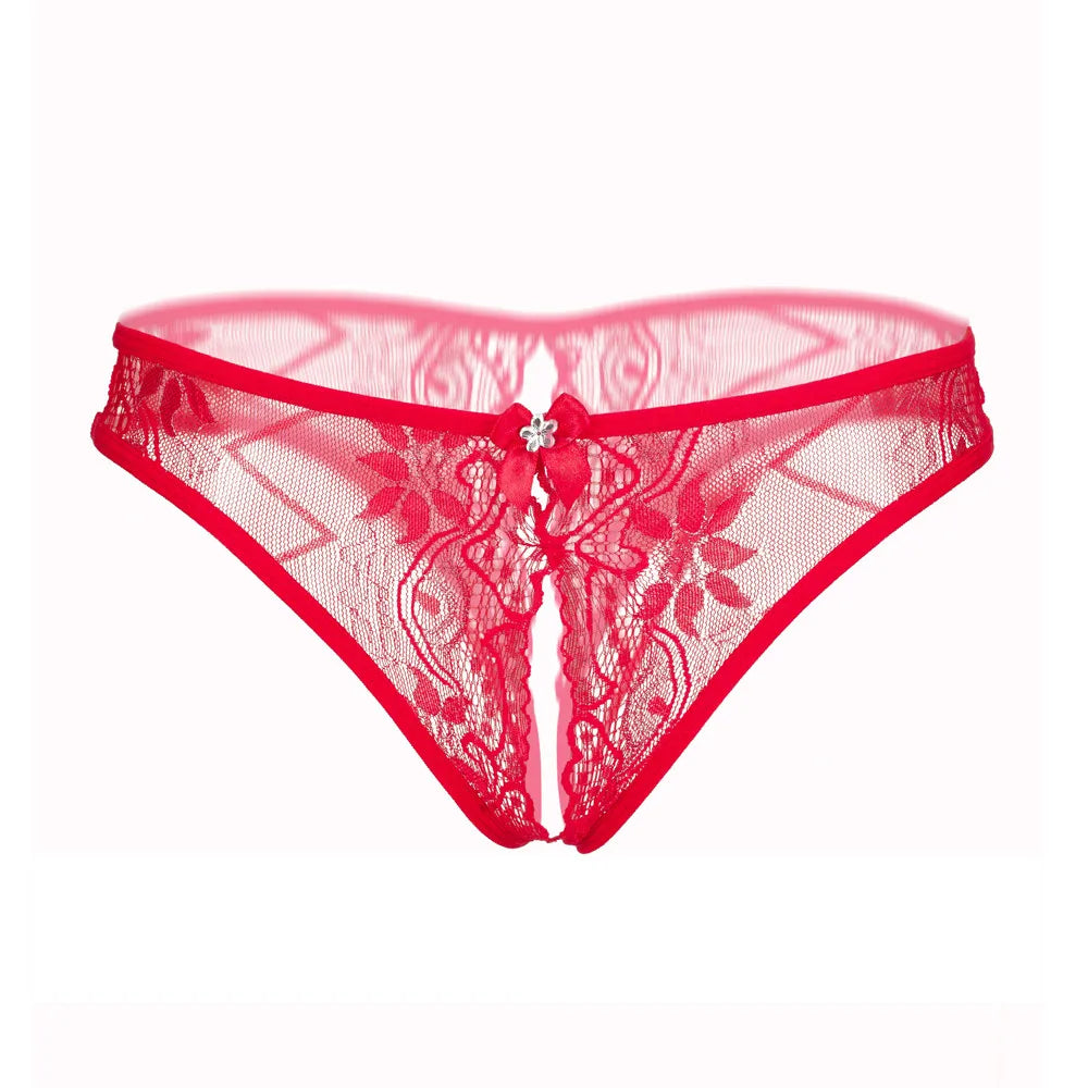 Sexy Lace Thongs Women Transparent Crotchless Panties