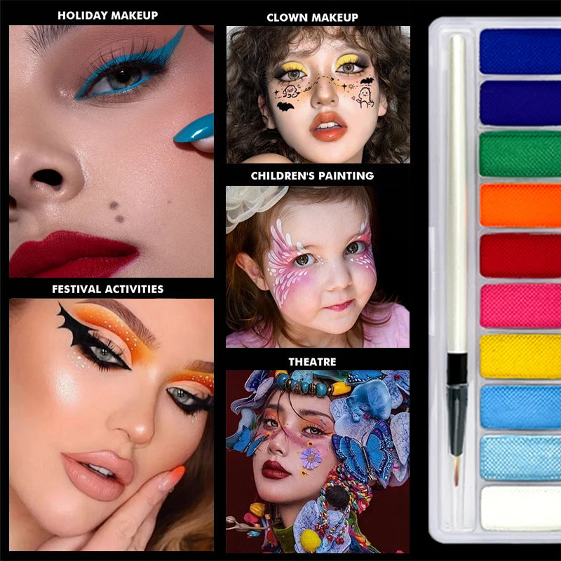 10-Color Luminous Neon Face Paint Pigments for Halloween