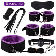 Exotic BDSM Bed Bondage Kit – Handcuffs, Whip & Gag